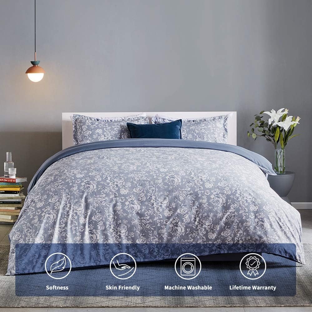 Funda Nórdica Tamaño Twin, 600 Hilos de Algodón Estampado de Flores Botánicas Reversible