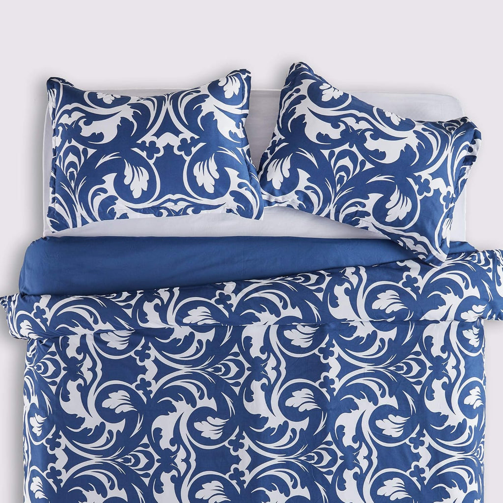 Funda nórdica a rayas matrimonial, juego de funda nórdica de 3 piezas azul gris - Funda de edredón 100% algodón moderna y sencilla con cremallera para adolescentes, niños y hombres - 80x90 pulgadas